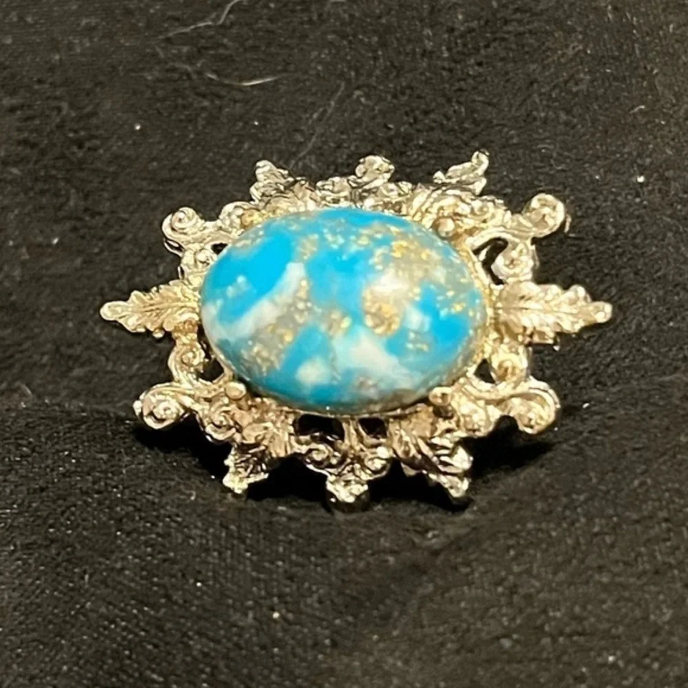 Costume Turquoise Silver Statement Ring Adjustable Size